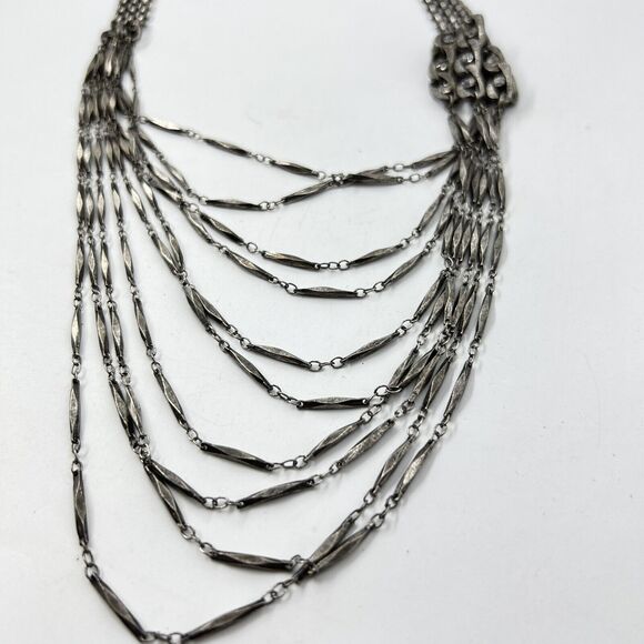 Industrial Metal Multi Strand Necklace Gunmetal Panther Chain & Bar Chain - Picture 8 of 9